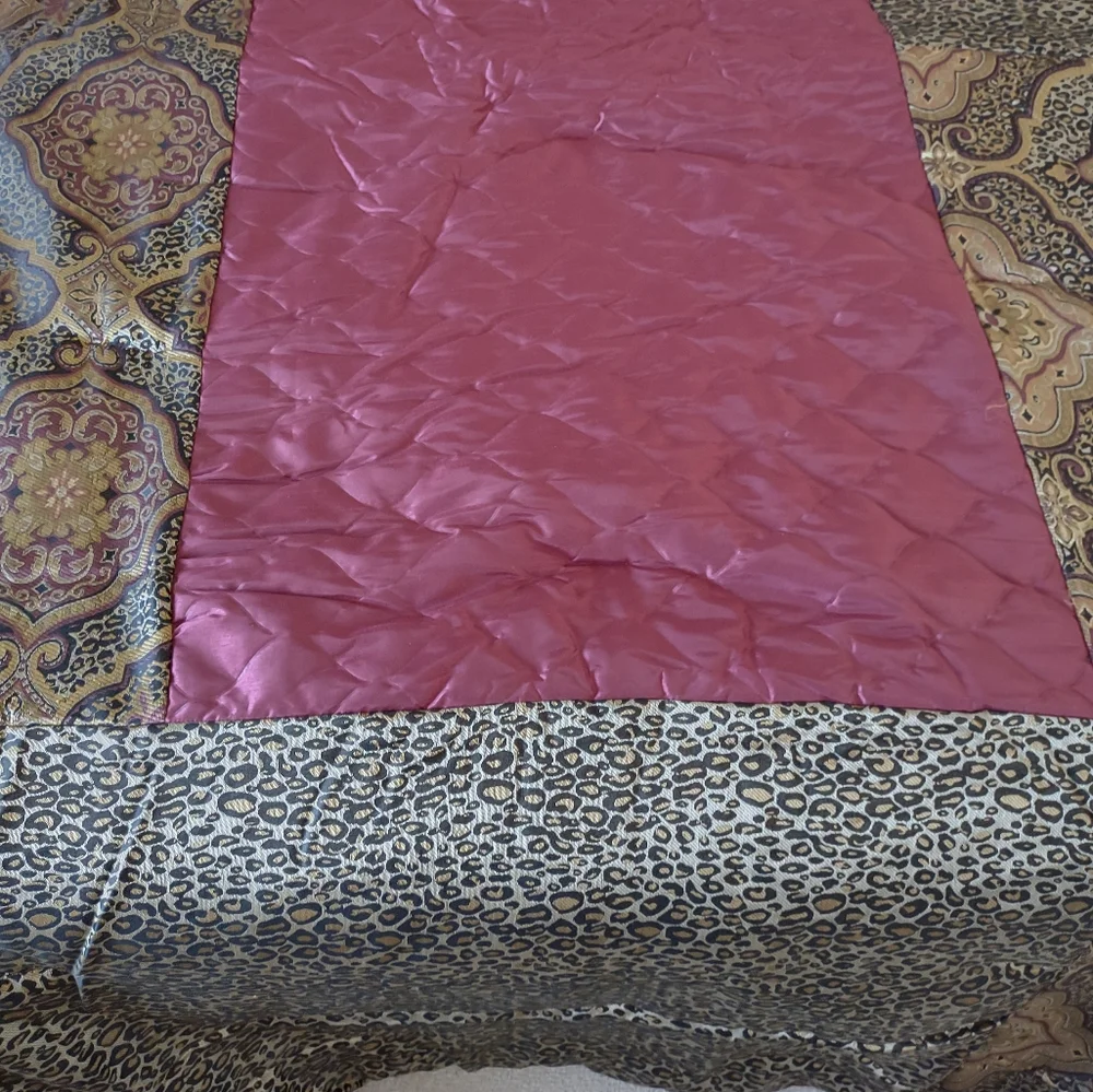 4 items Set embroidery leopard burgundy comforter bedskirt 2 pillow covers